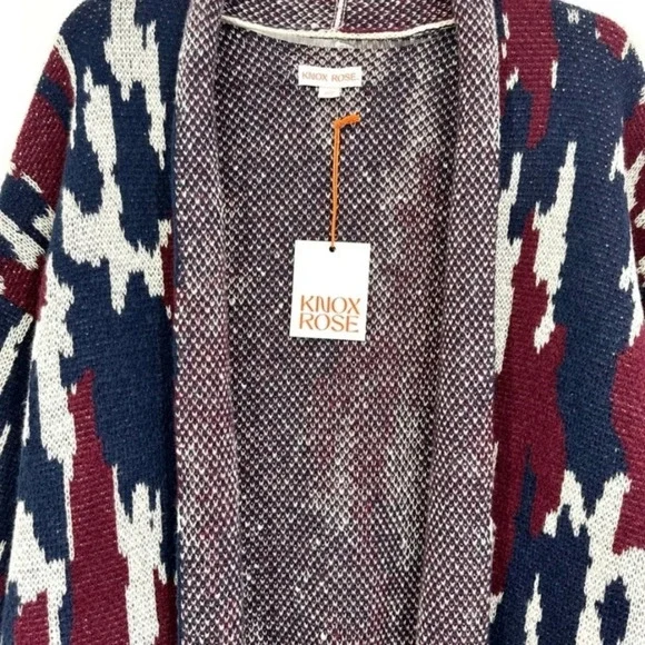 Knox Rose Women’s Navy Blue Long Sleeve Jacquard Knit Open-Front Cardigan - NWT - Picture 3 of 6